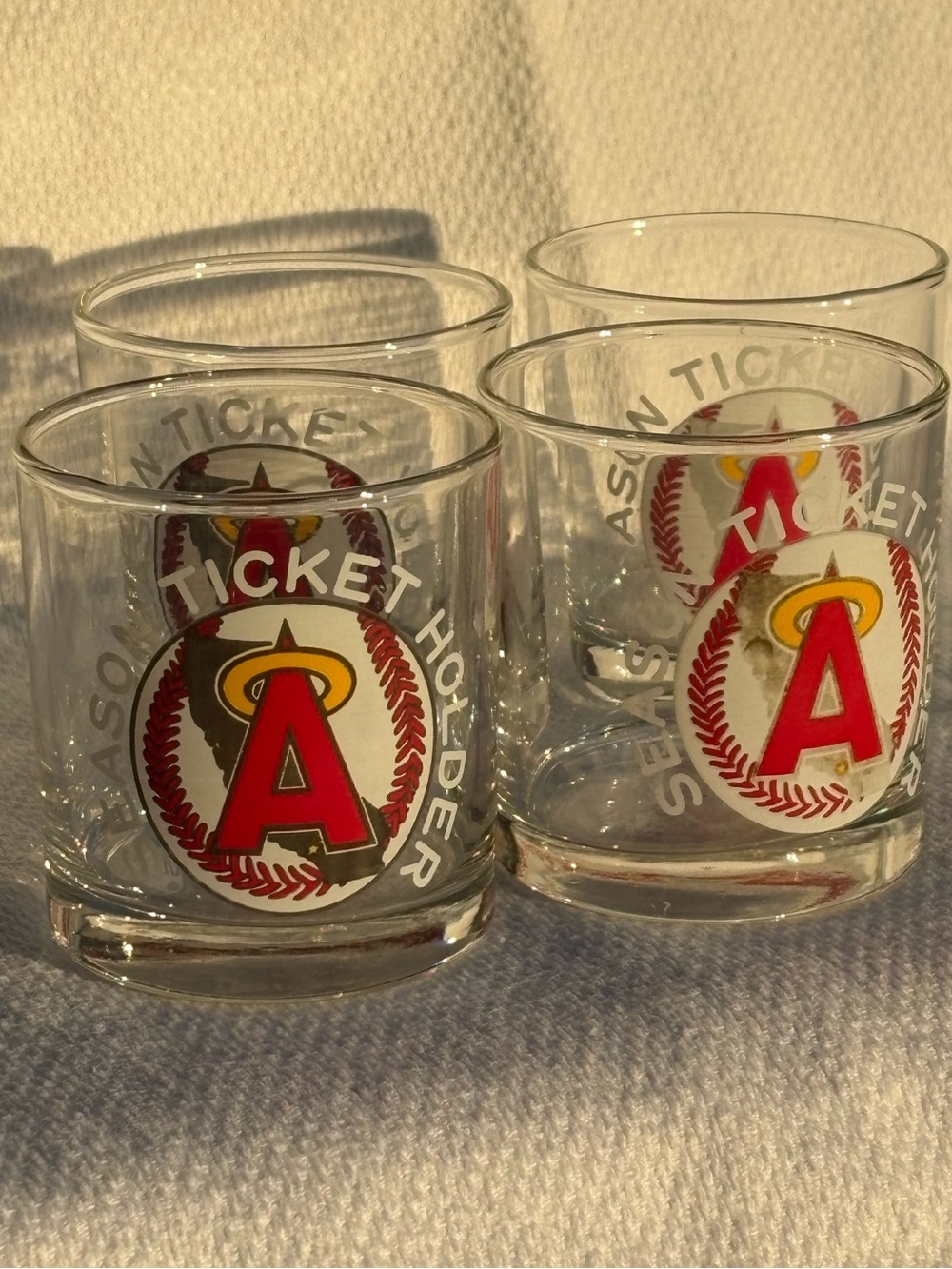 Los Angeles Angels Rocks Whiskey Glasses  - Red & Gold Baseball Logo (Set of 4)